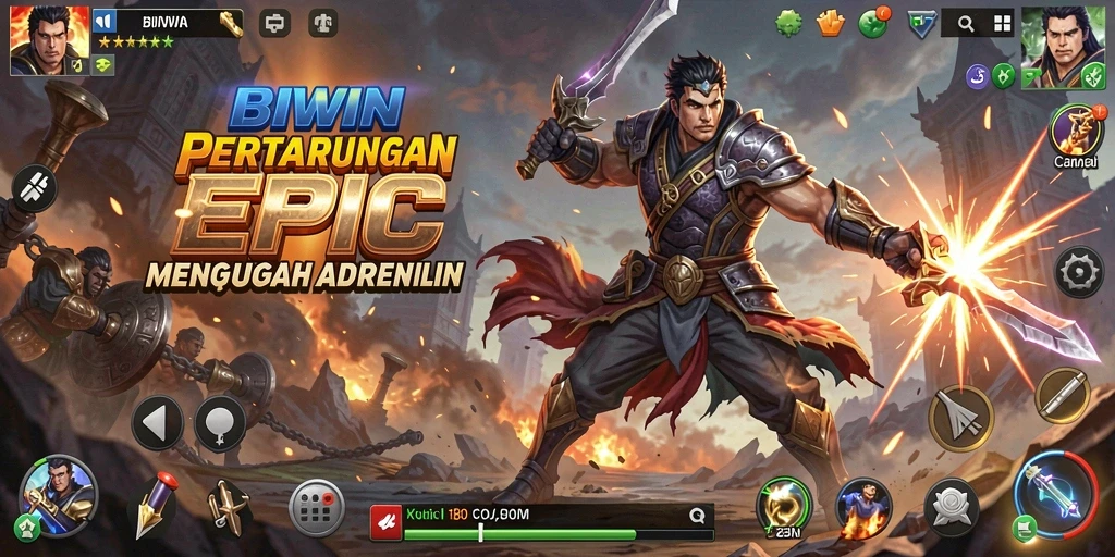 Tangkapan layar utama gameplay BIWIN menampilkan aksi pertarungan yang mendebarkan.