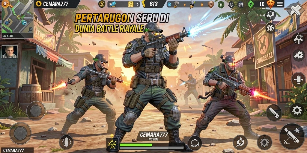 Tangkapan layar gameplay CEMARA777 menampilkan aksi tembak-menembak yang seru.