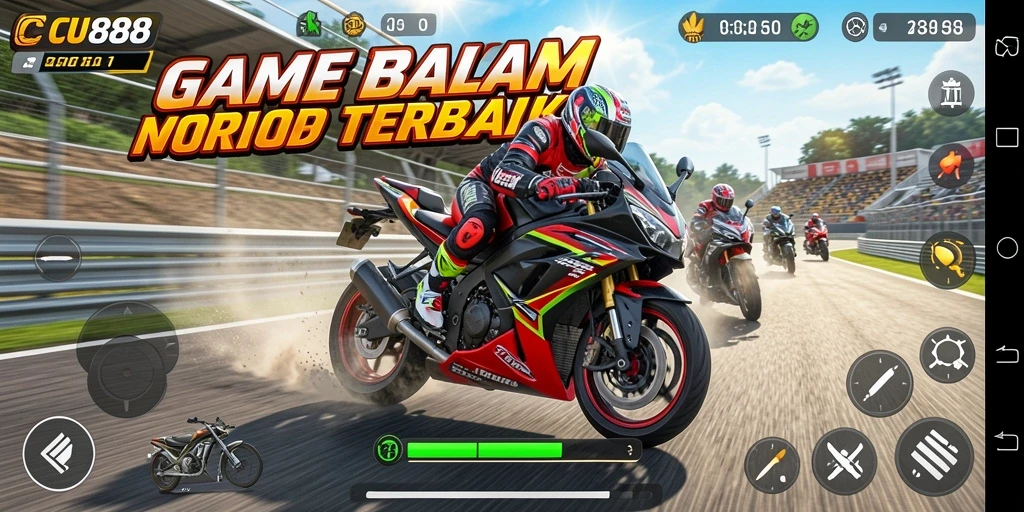 Screenshot menampilkan adrenalin balap motor yang intens.