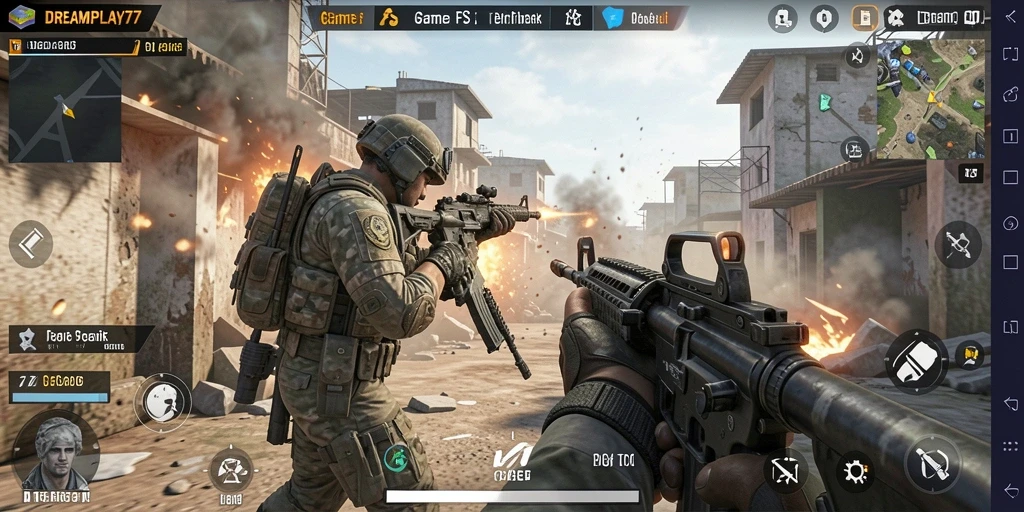 Tangkapan layar menunjukkan aksi intens dalam pertempuran FPS yang mendebarkan.