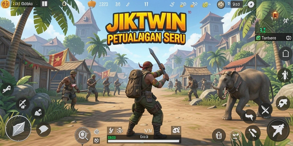 Screenshot gameplay JKTWIN yang menunjukkan kebebasan menjelajahi dunia terbuka.