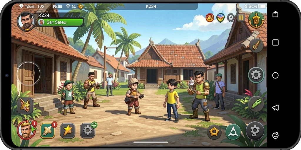 Tampilan gameplay K234 dengan karakter yang mengumpulkan sumber daya secara otomatis.