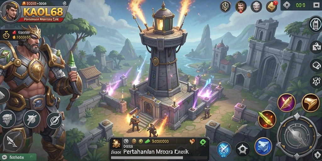 Tampilan gameplay KAOL68 dengan strategi menara yang menantang.