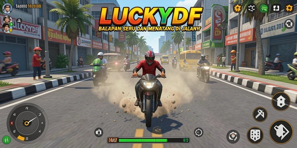Tangkapan layar dari gameplay balapan LUCKYDF yang mendebarkan.