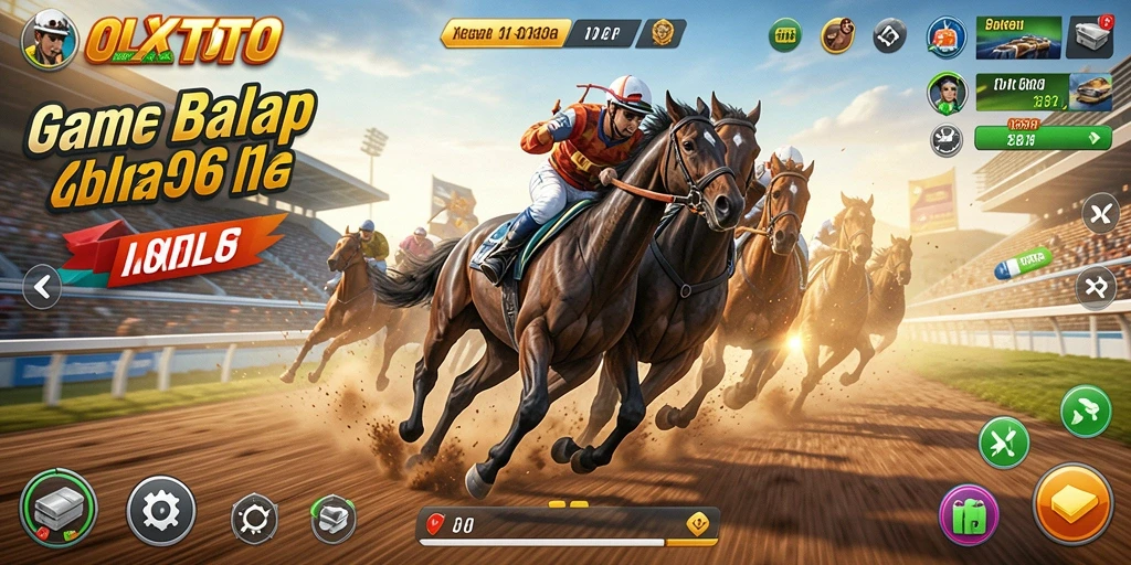Gameplay OLXTOTO menunjukkan aksi balap yang mendebarkan dan mobil yang cepat.