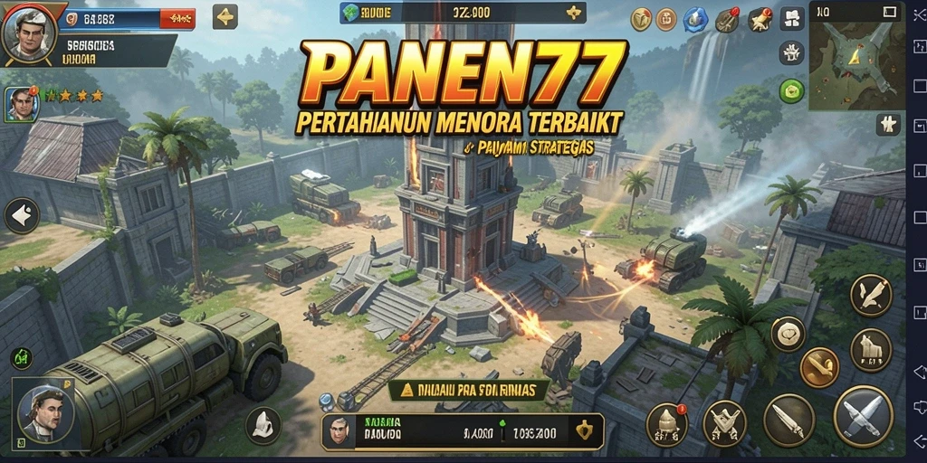 Tangkapan layar PANEN77 yang menunjukkan aksi pertahanan menara yang intens.