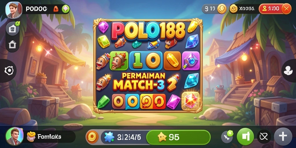 Tangkapan layar gameplay POLO188 dengan kombinasi warna-warni Match-3.
