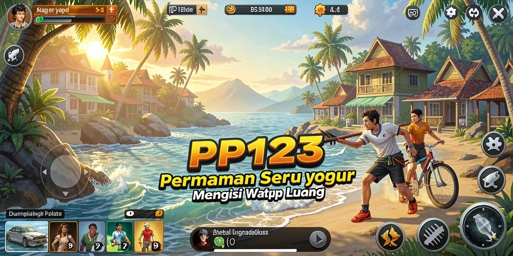 Tampilan gameplay PP123 dengan karakter ceria dan level yang menarik.