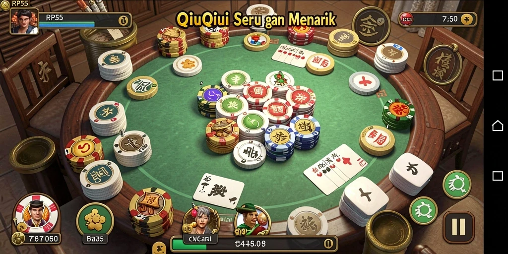 Screenshot RP55 menampilkan aksi seru di permainan QiuQiu.