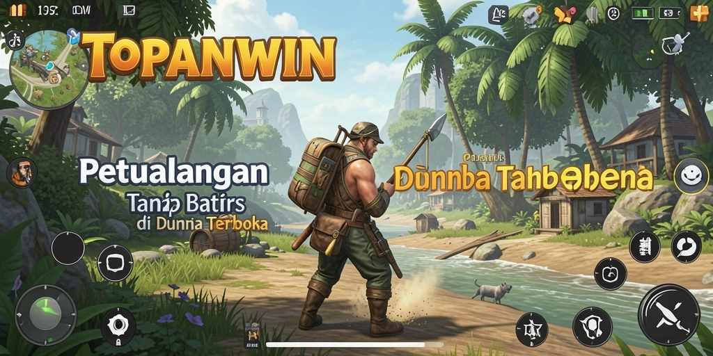 Screenshot gameplay TOPANWIN yang menampilkan dunia terbuka yang luas.